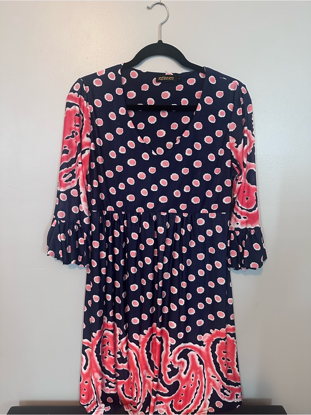 Reborn Navy & Pink Polka Dot Floral-Print Midi Dress